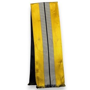 Etro Scarf Mens OS Yellow Black Striped Silk Cotton Blend Made in Italy Fringe